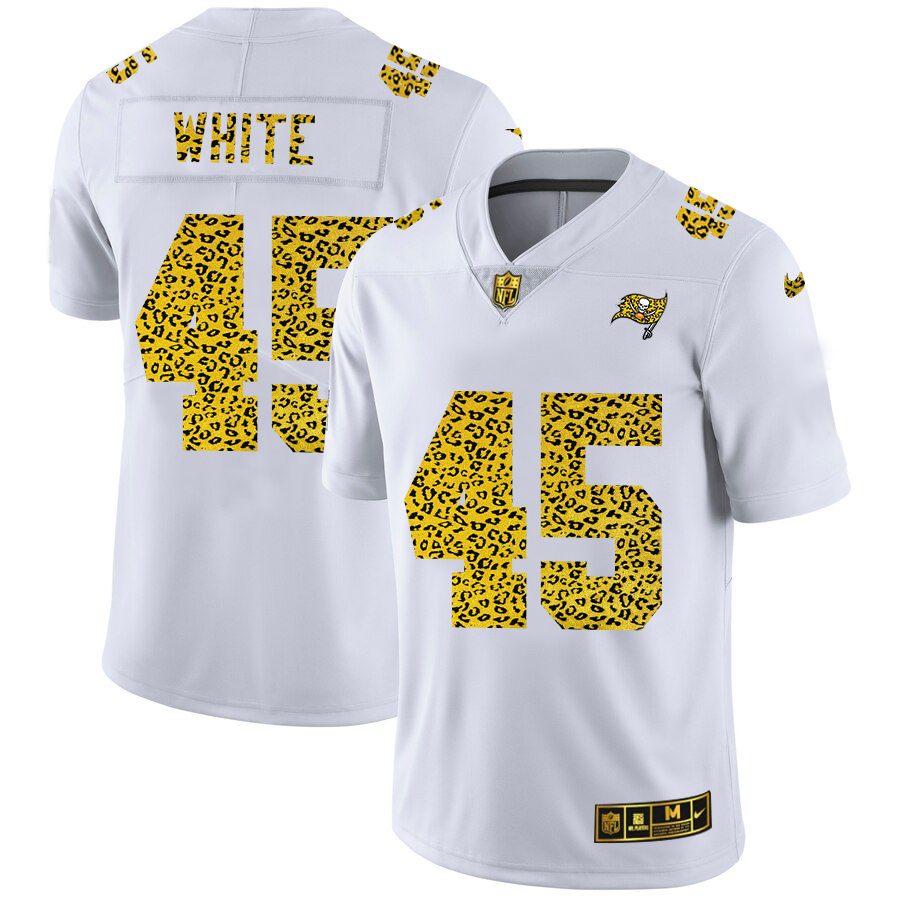 Tampa Bay Buccaneers #45 Devin White Men Nike Flocked Leopard Print Vapor Limited NFL Jersey White->tampa bay buccaneers->NFL Jersey